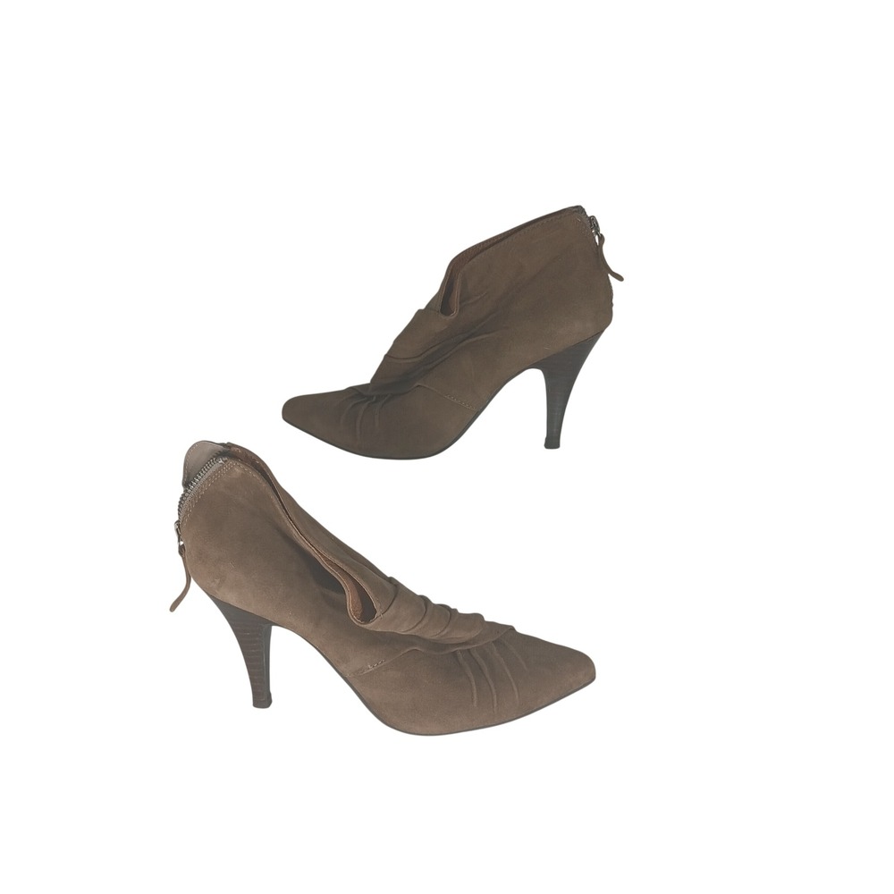 Aldo Camilo Ankle Boots 38 Brown Suede Ruched Pointed Toe Stiletto Booties